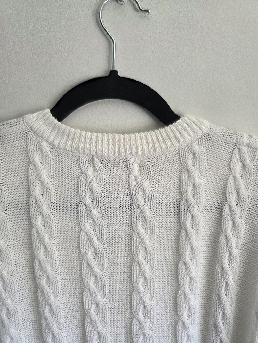 Miss Orly Cable Knit Short Sleeve Sweater Top White Cotton Ramie Henley Pocket L - Picture 8 of 9